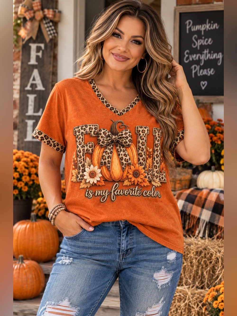 Women’s Orange 'Fall Is My Favorite Color' V-Neck Tee